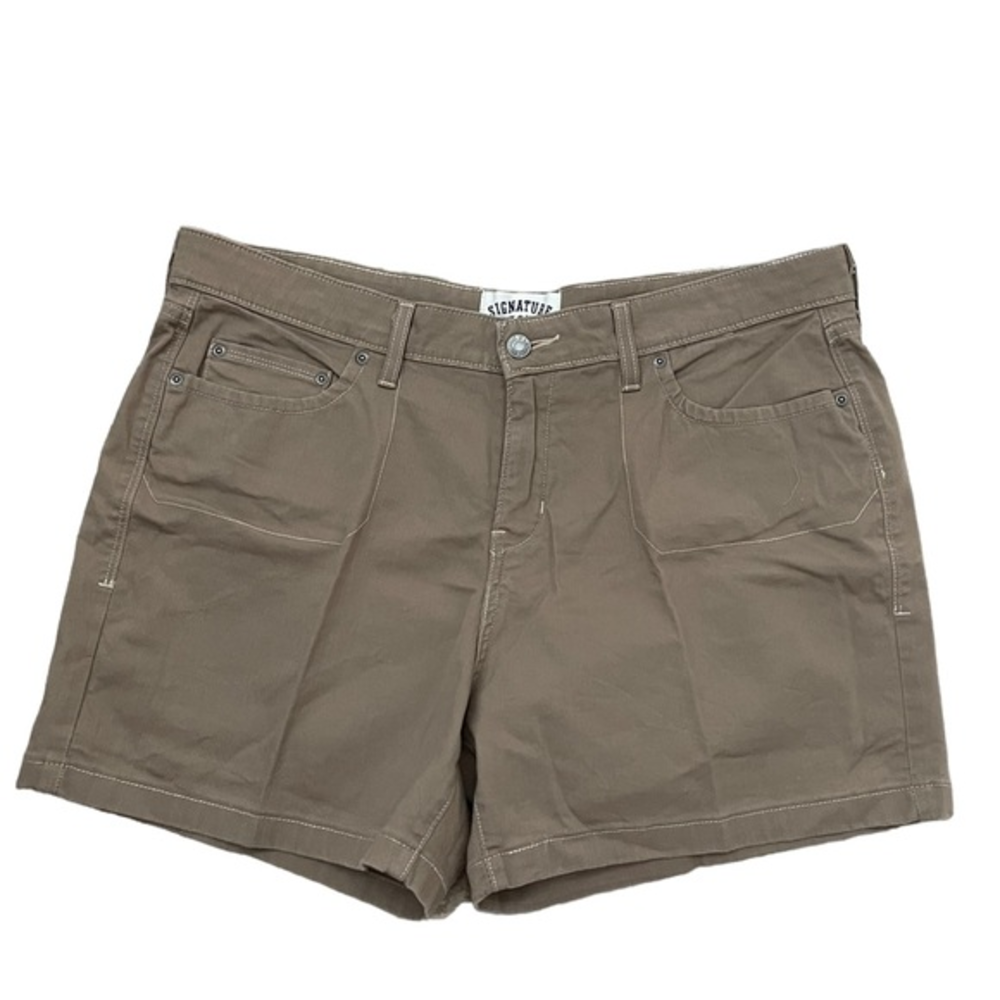 Levis Signature Totally Slimming Brown Denim Dark Khaki Shorts Women’s 16‎